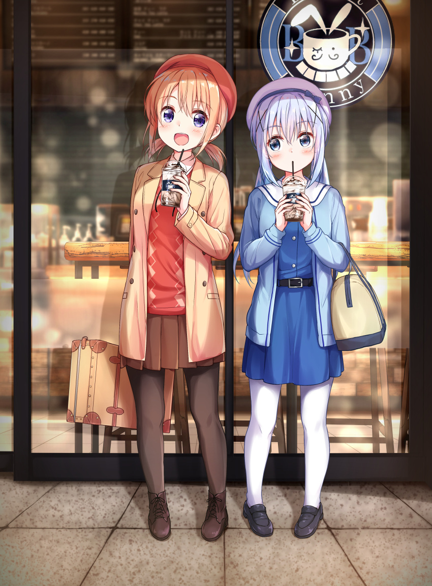 gochuumon_wa_usagi_desu_ka? hoto_cocoa kafuu_chino stockings thighhighs uneune