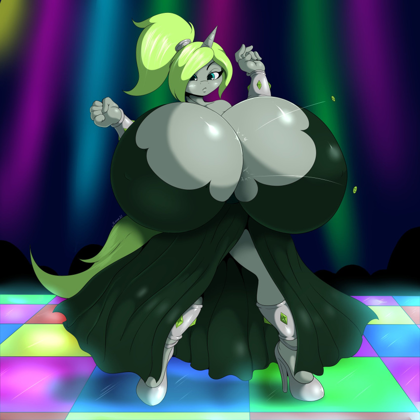 1:1 5_fingers anthro big_breasts breasts clothed clothing digital_media_(artwork) equid equine eyebrows female fingers footwear hi_res horn huge_breasts hyper hyper_breasts mammal solo suirano unicorn