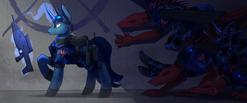 absurd_res blue_eyes demon digital_media_(artwork) equid equine fan_character group hasbro hi_res horn imminent_death mammal my_little_pony standing undead underpable unicorn zombie