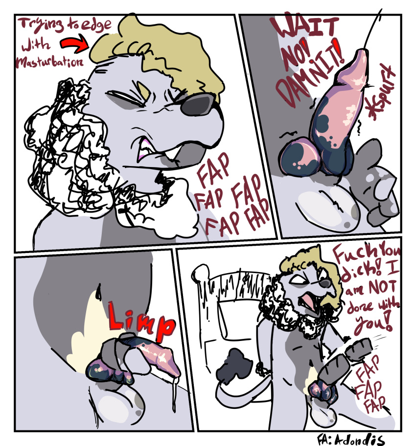 adondis after_masturbation after_orgasm angry animal_genitalia animal_penis anthro balls bedroom bite biting_lip bodily_fluids canid canine canine_penis canis clenched_teeth comic comic_page cum cumshot curled_hair digital_media_(artwork) domestic_dog edging ejaculation erection eyes_closed flaccid floppy_ears fur genital_fluids genitals hair half-erect hi_res humor interrupted_orgasm jerking_off_hand_motion knot leaking male mammal masturbation nude orgasm penile penile_masturbation penis pillow poodle profanity ruined_orgasm_(disambiguation) russell(adondis) sitting solo spots spotted_body spotted_fur spotted_genitalia spotted_penis teeth unwanted_cumshot unwanted_ejaculation unwanted_erection
