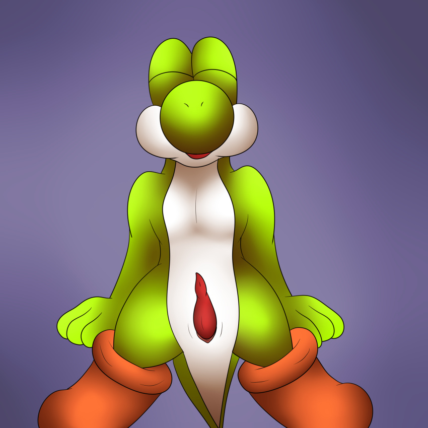 1:1 animal_genitalia anthro erection eyes_closed front_view genital_slit genitals hi_res male mario_bros nintendo open_mouth penis reptile scalie shaded simple_background sitting slit soft_shading solo umbry00 video_games yoshi