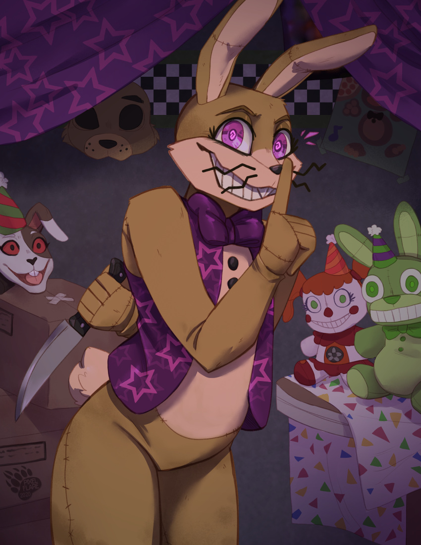 &lt;3 2020 absurd_res ambiguous_gender anthro baby_(fnafsl) black_eyes black_nose bottomless bottomless_anthro bottomless_male bottomwear bow_tie box brown_body brown_ears checkered_wall circus_baby_(fnaf) clothed clothing clown eyelashes featureless_crotch female five_nights_at_freddy's five_nights_at_freddy's:_security_breach five_nights_at_freddy's_vr:help_wanted fnaf_vr_help_wanted footprint freddy_(fnaf) fur furniture glitchtrap green_body green_ears green_eyes green_nose group hair hand_behind_back hat headgear headwear heart_nose hi_res humanoid knife lagomorph leporid long_ears long_hair looking_at_viewer male mammal mask multicolored_body multicolored_ears multicolored_eyes orange_hair party_hat pawprint pawprint_marking pigtails pink_ears pink_eyes pink_tongue pixelflare plush_glitchtrap_(fnaf) plushie pose pseudo_clothing purple_eyes rabbit raised_arm red_body red_nose red_sclera scut_tail sharp_teeth shirt short_tail shush sister_location size_difference skirt smile soulless_eyes standing table tablecloth tan_body tan_ears tan_fur tan_tail teeth thick_thighs tongue topwear toy two_tone_body two_tone_ears ursid vanny_(fnaf) vest video_games weapon whiskers white_body white_ears