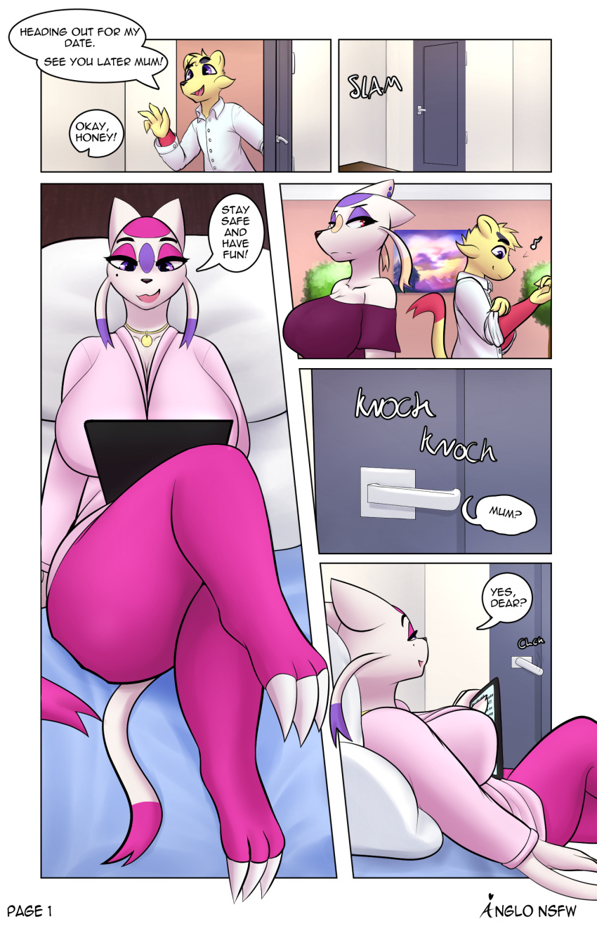 anglo anthro bed bedroom caesar_(anglo) clothing colored comic daughter delia_(anglo) female furniture group hi_res male mienfoo mienshao mother mother_and_child mother_and_daughter mother_and_son nintendo parent parent_and_child pok&eacute;mon pok&eacute;mon_(species) reading robe sapphire_(anglo) son video_games