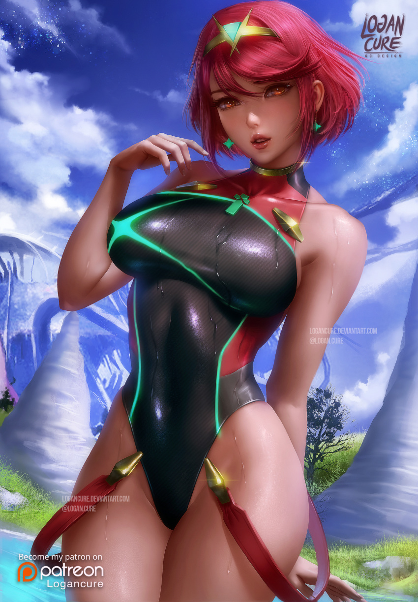 breasts homura_(xenoblade_2) leotard logan_cure official_watermark possible_duplicate swimsuits xenoblade xenoblade_chronicles xenoblade_chronicles_2
