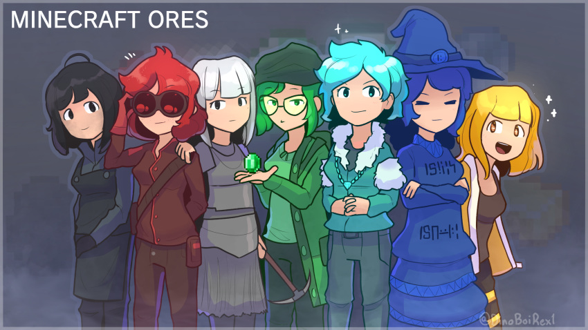 :d alternate_species apron armor black_eyes black_hair blonde_hair blue_eyes blue_hair bottomwear breasts clothed clothing crossed_arms denim denim_clothing dinoboi dress_shirt eyes_closed eyewear female fully_clothed glasses goggles green_eyes green_hair group hair hand_on_shoulder hat headgear headwear hi_res holding_object holding_pickaxe human humanized jeans jewelry leaning leaning_forward looking_at_viewer mammal medium_breasts medium_hair meme minecraft necklace not_furry open_clothing open_shirt open_topwear pants pouch_(anatomy) pouch_purse red_hair runes shirt skirt smile sparkles sparkling_eyes sweater tank_top text topwear video_games watermark white_hair wizard_hat wizard_robe you_know_i_had_to_do_it_to_em