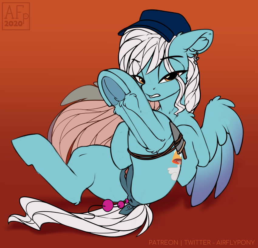 absurd_res airfly-pony anal anal_beads anal_beads_in_ass anus baseball_cap blue_body blue_feathers blue_fur blue_wings brown_eyes clitoris clothing cutie_mark digital_media_(artwork) dock dock_piercing ear_piercing equid equine feathered_wings feathers female fur genitals half-closed_eyes hasbro hat headgear headwear hi_res hooves inner_ear_fluff knife looking_at_viewer lying mammal mane masturbation my_little_pony narrowed_eyes on_back pegasus piercing pussy red_background sex_toy simple_background solo tuft underhoof vaginal vaginal_masturbation white_mane white_tail wings