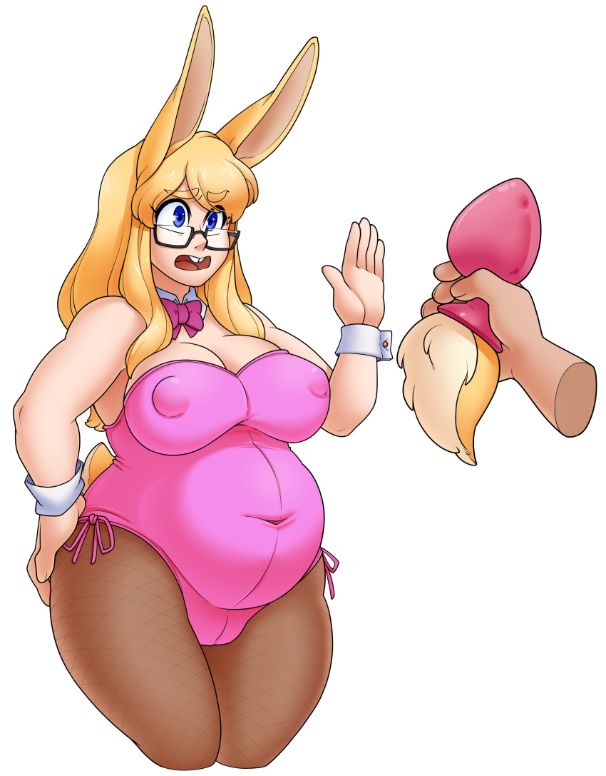 absurd_res ambiguous_gender animal_humanoid big_breasts blonde_hair blue_eyes breasts buttplug buttplug_tail dabunnox duo eyewear fake_tail female glasses hair hi_res humanoid lagomorph lagomorph_humanoid leporid_humanoid mammal mammal_humanoid nipple_outline overweight overweight_female rabbit_humanoid sex_toy thick_thighs wide_hips