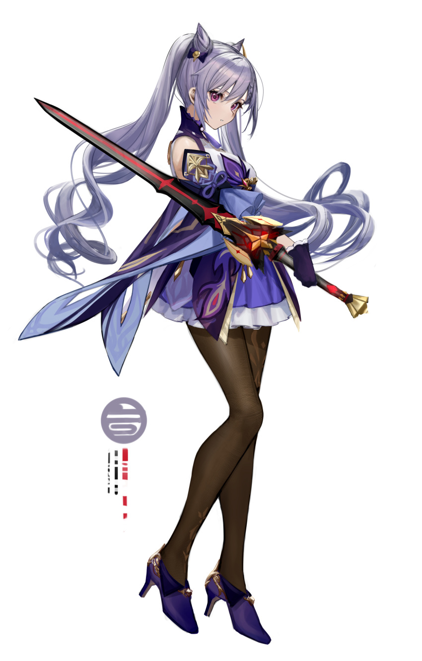 asian_clothes genshin_impact heels keqing_(genshin_impact) pantyhose sword takubon