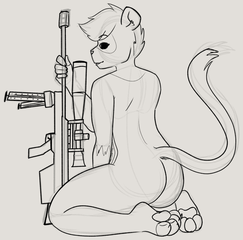 belly big_belly domestic_ferret emmy_dook emmydook female gun hi_res mammal model mustela mustelid musteline ranged_weapon sex sketch sniper squealydealy weapon