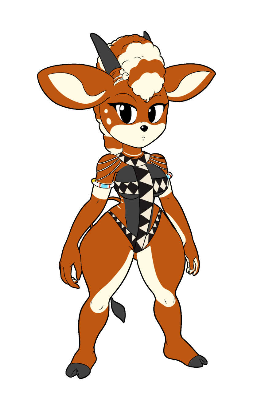 antelope anthro baikoko_island_(tansau) bongo_(antelope) bovid bovine cloven_hooves female hi_res hooves horn looking_at_viewer mammal simple_background solo spiral-horned_antelope tansau thick_thighs white_background wide_hips