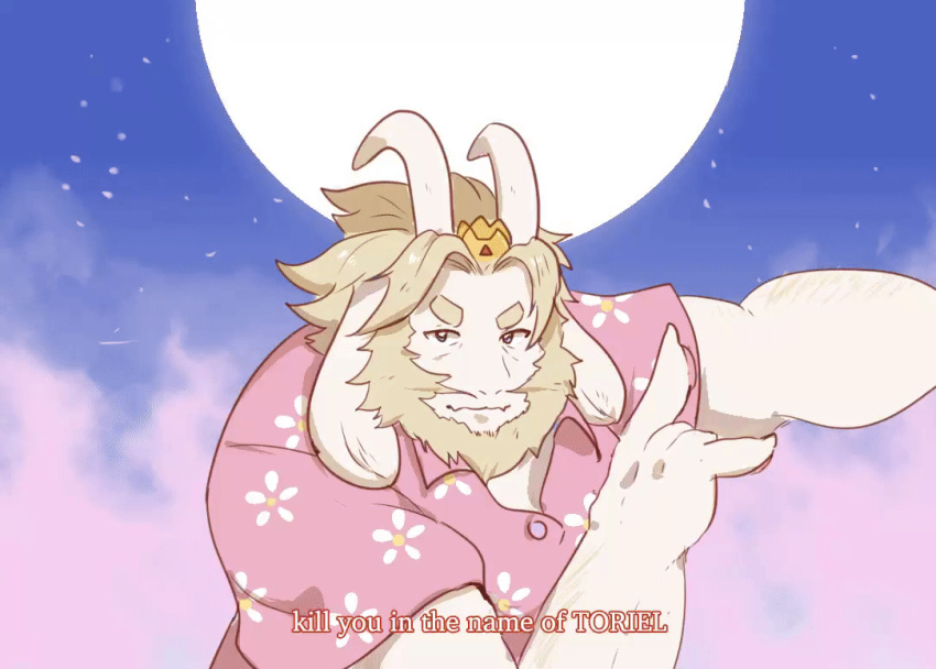 2021 7oy7iger ? animated anthro asgore_dreemurr beard boss_monster bovid caprine crown facial_hair female full_moon fur goat horn male mammal mature_male moon parody sailor_moon_(series) toriel undertale video_games white_body white_fur