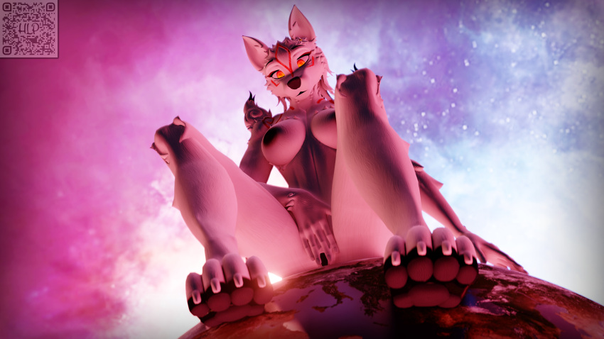 16:9 3d_(artwork) absurd_res amaterasu anthro asian_mythology big_breasts breasts canid canine canis capcom claws deity digital_media_(artwork) earth east_asian_mythology feet female fur genitals hi_res hugelazypanda japanese_mythology macro mammal markings mythology nipples nude paws planet pussy simple_background size_difference smile solo space toes video_games white_body white_fur widescreen wolf ōkami