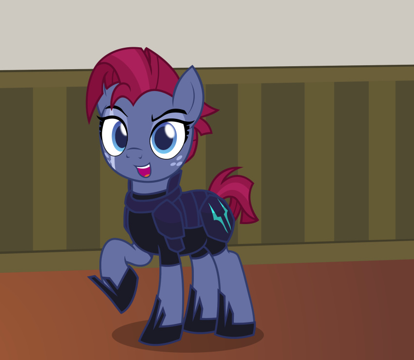 armor badumsquish blue_eyes cosplay crossplay cutie_mark equid equine eye_scar facial_scar freckles friendship_is_magic hair hi_res horse horseshoe inside looking_at_viewer male mammal my_little_pony my_little_pony:_the_movie_(2017) pony pose red_hair scar solo star_tracker_(mlp) tempest_shadow_(mlp)