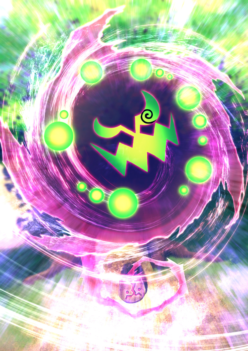 @_@ absurdres commentary emphasis_lines energy gen_4_pokemon ghost higa-tsubasa highres huge_filesize looking_at_viewer no_humans pokemon pokemon_(creature) solo spiritomb stone