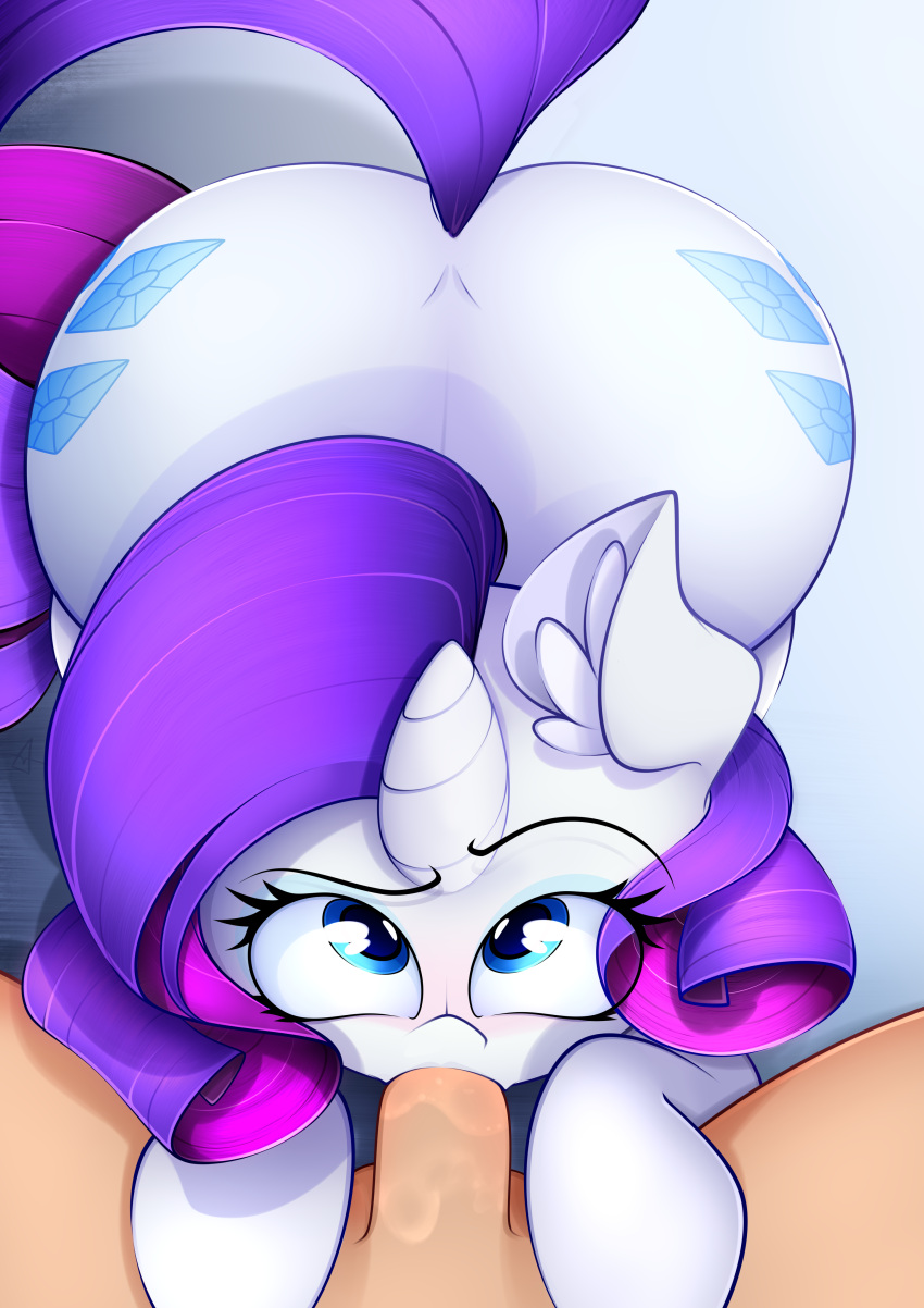 absurd_res ahekao bestiality big_butt butt equid equine fellatio female feral friendship_is_magic genitals hair hasbro hi_res horn human human_on_feral interspecies male male/female male_on_feral mammal my_little_pony oral penile penis purple_hair rarity_(mlp) sex unicorn white_body