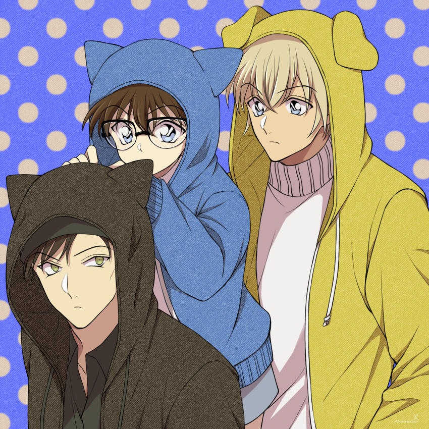 akai_shuuichi amuro_toru animal_ears detective_conan edogawa_conan inumimi male megane nekomimi niina_1oo9 sweater