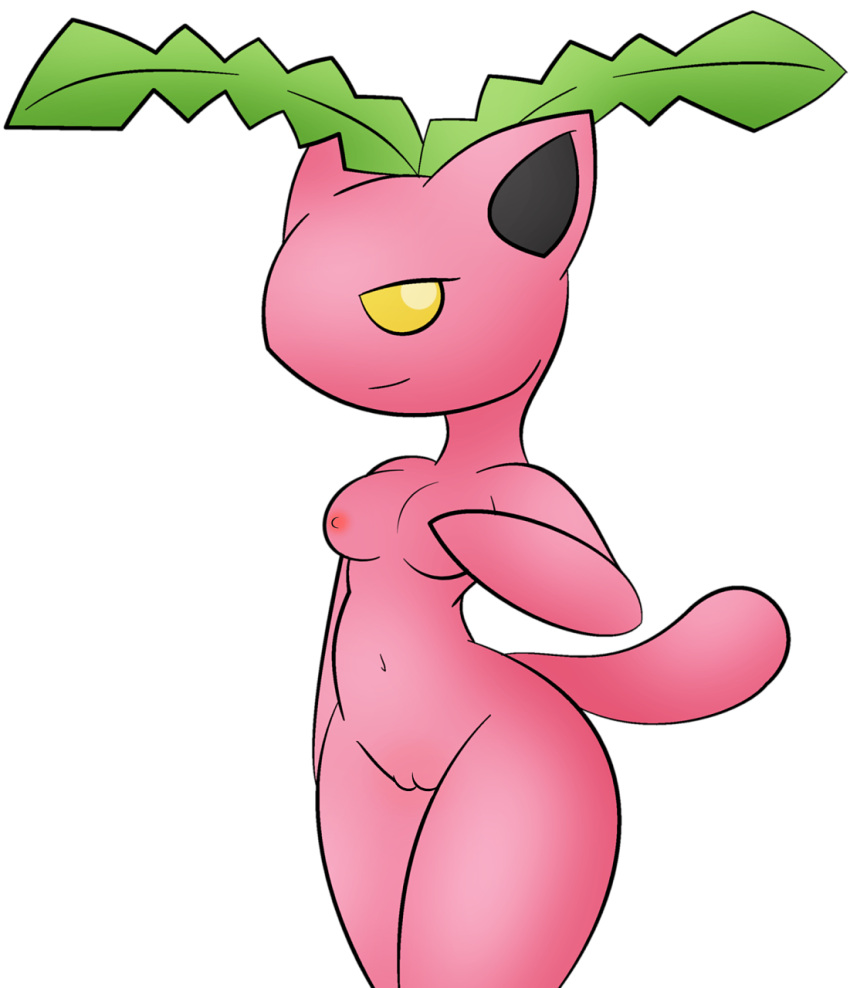 alpha_channel anthro anthrofied bedroom_eyes breasts female genitals hi_res hoppip narrowed_eyes nintendo pink_body pok&eacute;mon pok&eacute;mon_(species) pussy seductive simple_background solo thick_thighs transparent_background video_games yellow_eyes zinzoa