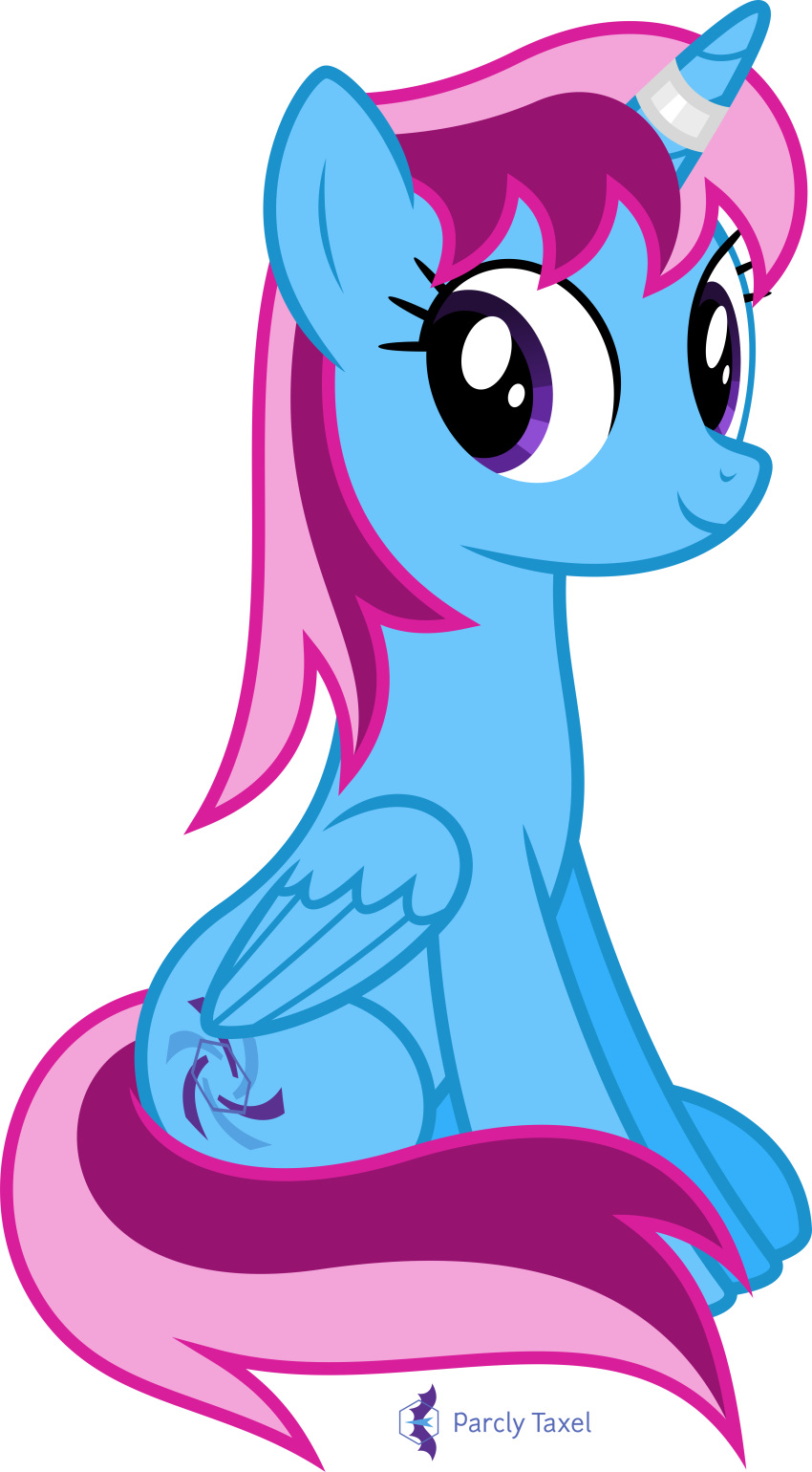 2021 absurd_res alpha_channel blue_body equid equine fan_character female feral hair happy hasbro hi_res horn mammal multicolored_hair my_little_pony parcly_taxel parclytaxel pink_hair purple_eyes signature simple_background sitting smile solo transparent_background two_tone_hair winged_unicorn wings