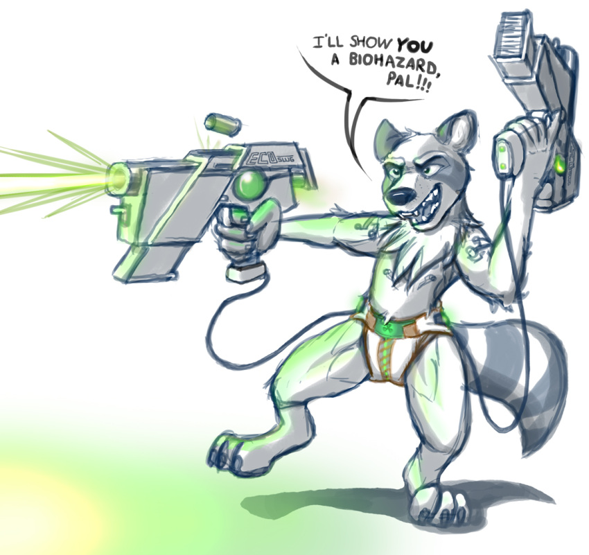 action_pose anthro attack bodily_fluids cocky diaper energy_weapon genital_fluids guardians_of_the_galaxy gun infantilism male mammal marvel pose procyonid raccoon racketraccoon ranged_weapon rocket_raccoon shooting solo trigger_discipline urine weapon wet_diaper wetting