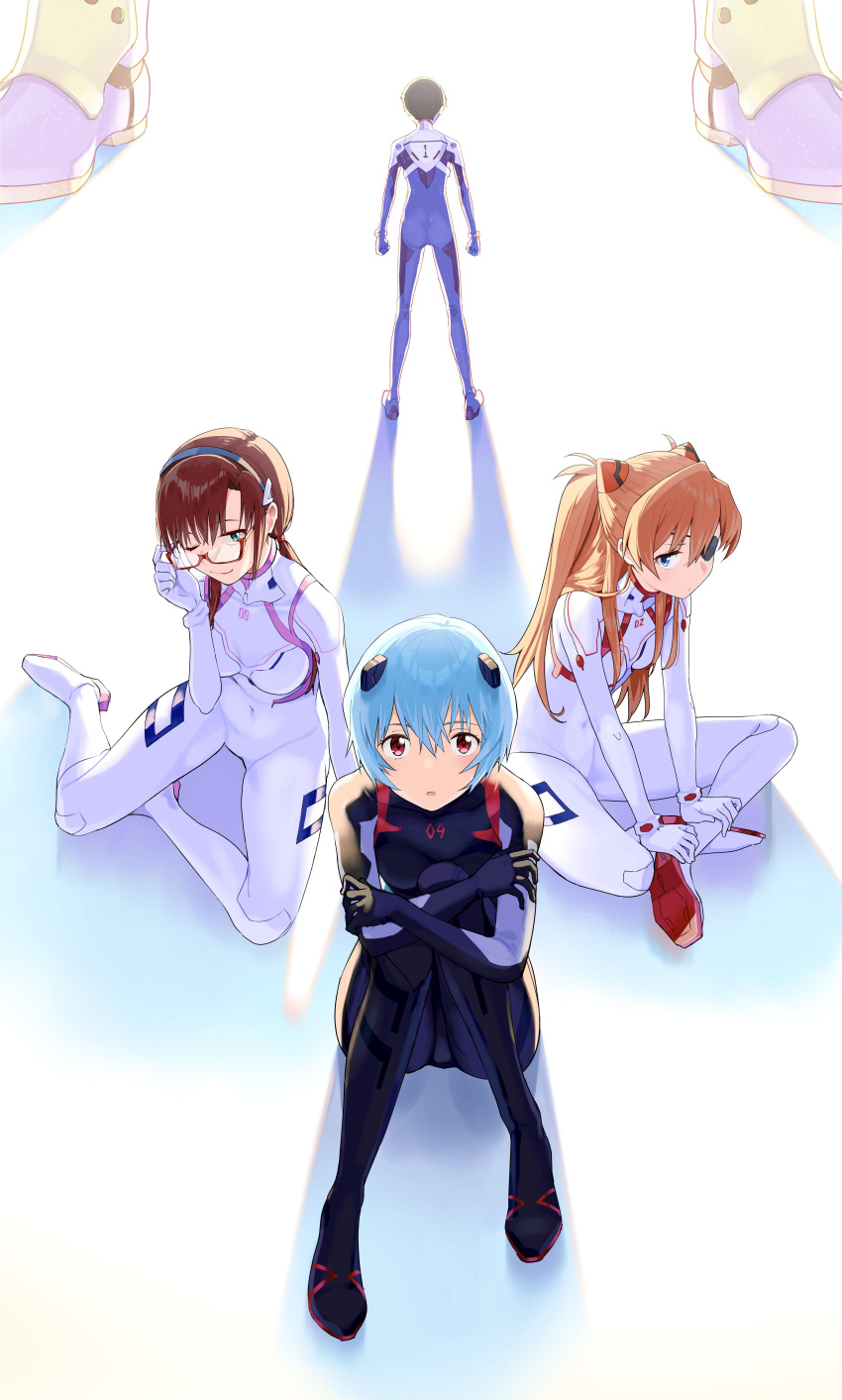 ayanami_rei bodysuit eva_01 eyepatch ikari_shinji makinami_mari_illustrious mameroku mecha megane neon_genesis_evangelion souryuu_asuka_langley