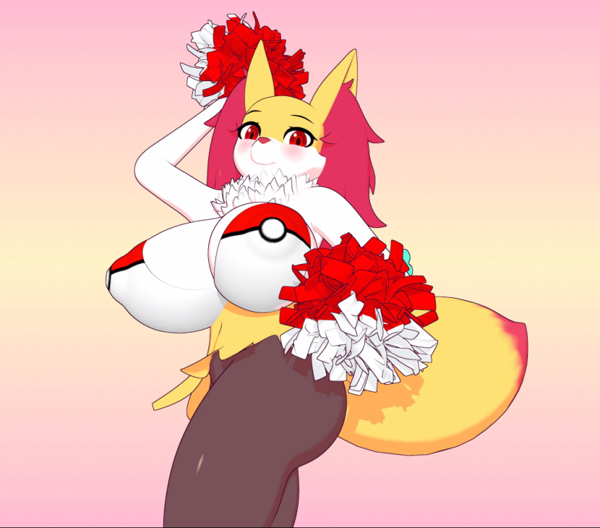2021 3d_(artwork) 3d_animation animated anthro big_breasts bikini bikini_top blush braixen breasts cheerleader clothing digital_media_(artwork) dipstick_tail eyebrows fan_character female fur high_framerate holding_object huge_breasts ikugo_(artist) inner_ear_fluff jiggle looking_at_viewer multicolored_tail nintendo pok&eacute;mon pok&eacute;mon_(species) pom_poms red_eyes red_nose ribbons seraphine_(roflfox) shaking_hips short_playtime smile solo stick swimwear tuft video_games white_body white_fur yellow_body yellow_fur