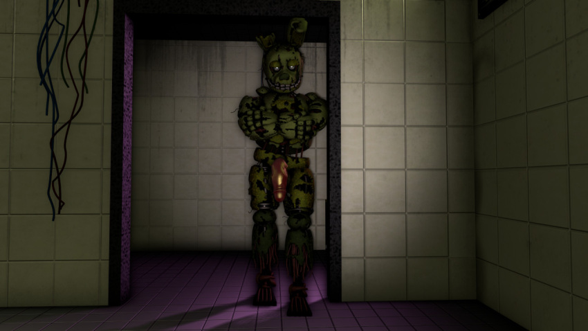 2021 3d_(artwork) animatronic anthro balls barefoot big_balls big_penis crossed_arms detailed digital_media_(artwork) doorway endoskeleton exposed_endoskeleton feet five_nights_at_freddy's five_nights_at_freddy's_3 flaccid genitals green_body grey_eyes half-closed_eyes hand_on_arm hands_on_arms hands_on_own_arms humanoid_genitalia humanoid_penis inside lagomorph leporid long_ears looking_at_viewer machine male mammal narrowed_eyes notched_ear nude penis pesky_fox presenting presenting_balls presenting_penis rabbit raised_arm robot smile solo source_filmmaker springtrap_(fnaf) standing teeth thick_penis torn_arm torn_body torn_face torn_hand torn_leg vein veiny_penis video_games wire