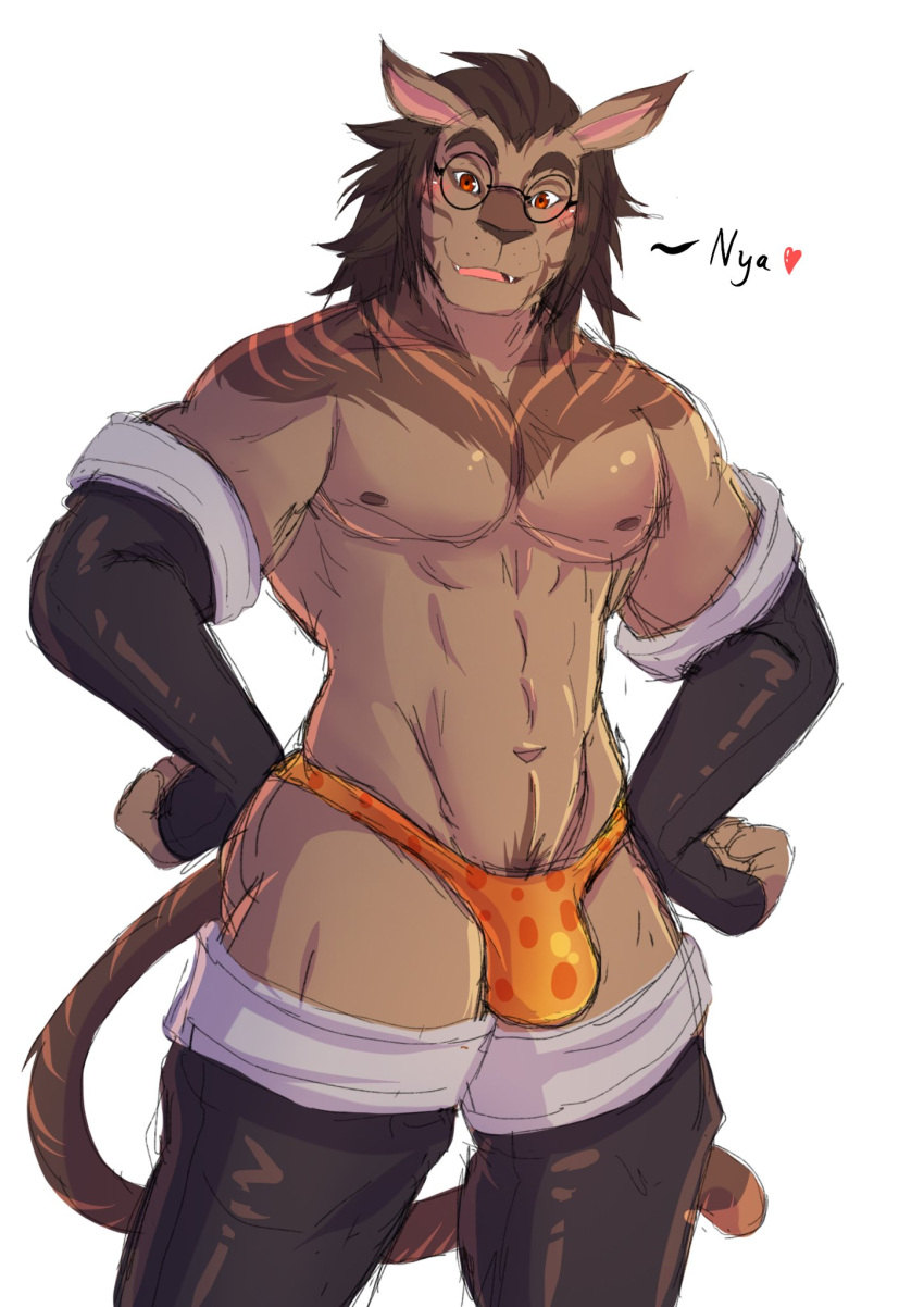 &lt;3 2021 abs anthro arm_warmers armwear brown_body brown_fur brown_hair bulge clothing digital_media_(artwork) eyebrows eyewear felid final_fantasy final_fantasy_xiv fur glasses hair hi_res hrothgar legwear male mammal multicolored_body multicolored_fur muscular muscular_anthro muscular_male navel nipples open_mouth pecs portrait pose pubes red_eyes shirokoi simple_background solo speedo square_enix swimwear tan_body tan_fur thigh_highs three-quarter_portrait tight_underwear two_tone_body two_tone_fur underwear video_games white_background