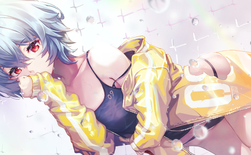 ayanami_rei bubbles gray_hair neon_genesis_evangelion open_shirt panties pondel red_eyes short_hair underwear waifu2x