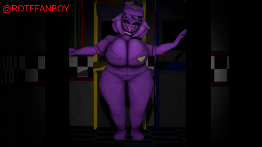 16:9 3d_(artwork) arcade_machine ashcon_(artist) big_breasts big_butt breasts butt clothing digital_media_(artwork) female five_nights_at_freddy's five_nights_at_freddy's_3 hair hi_res human mammal purple_body purple_clothing purple_hair purple_skin solo source_filmmaker thick_thighs video_games wendy wide_hips widescreen