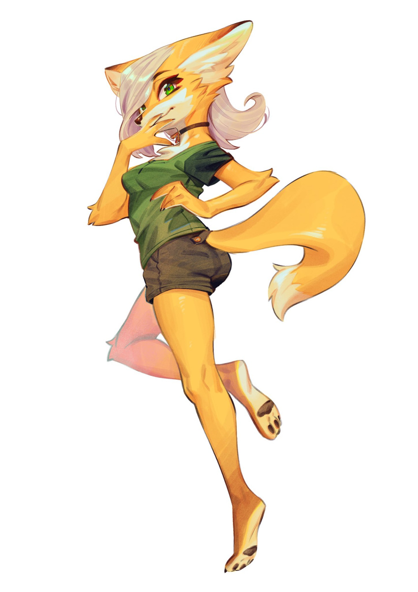 3_toes anthro aruurara barefoot black_pawpads butt_pose canid canine clothing feet female fox hi_res liina_(aruurara) mammal pawpads pose soles solo toes