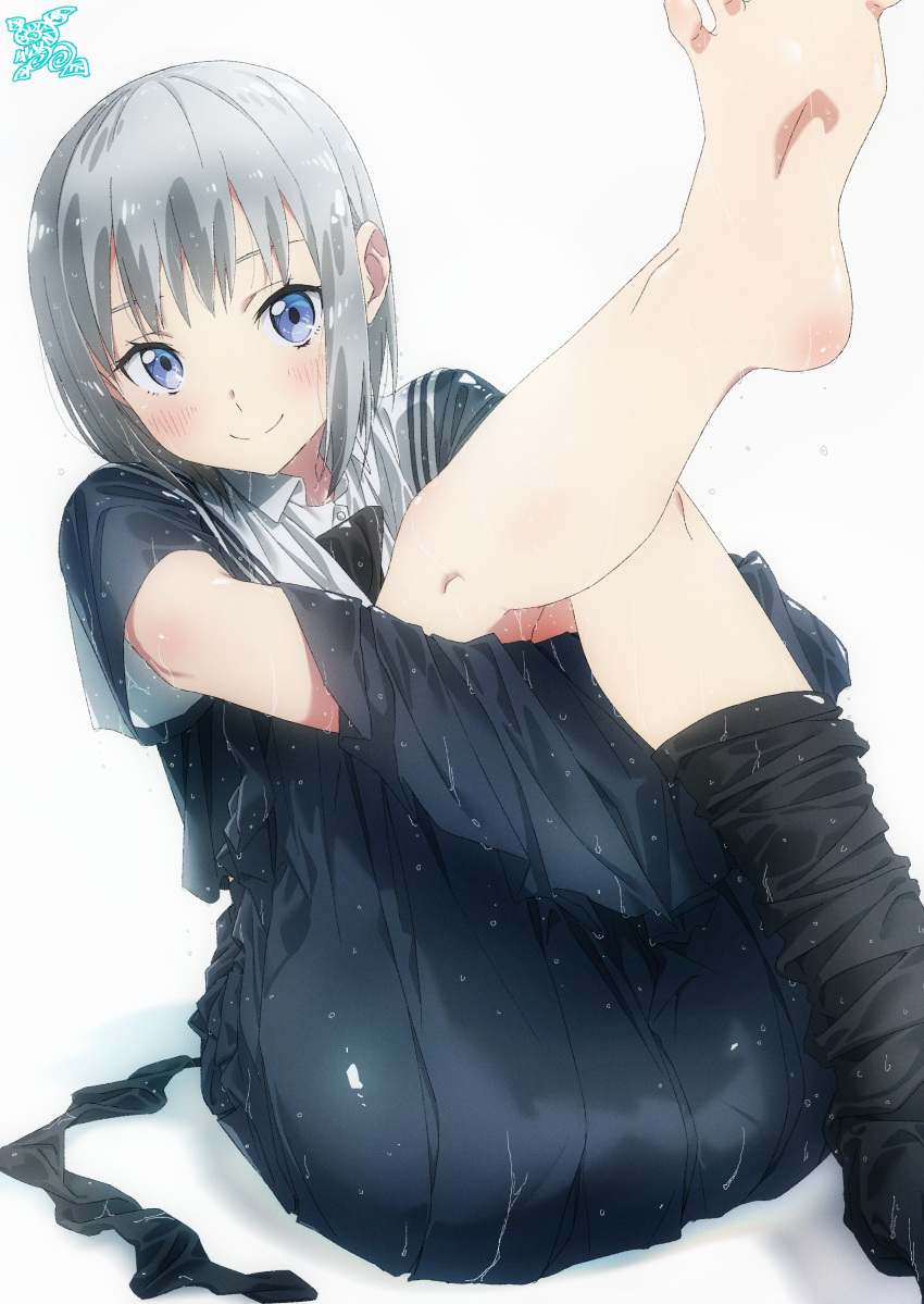 feet makicha seifuku skirt_lift wet wet_clothes