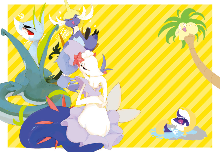 alolan_exeggutor ambiguous_gender asterozoan blue_hair chiropteran echinoderm exeggutor eyewear feral group hair legendary_pok&eacute;mon lunala mammal marine nintendo pinniped pok&eacute;mon pok&eacute;mon_(species) primarina red_eyes regional_form_(pok&eacute;mon) reptile samurott scalie seal serperior simple_background snake starfish sunglasses video_games winte