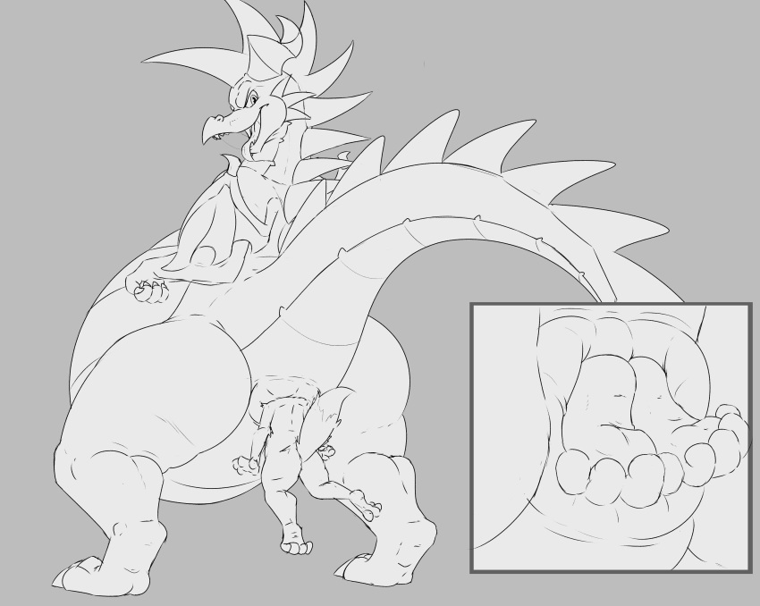 2021 2_horns 3_toes 4_fingers absurd_res anal anal_penetration anal_vore anthro anthro_pred anthro_prey anus belly big_belly big_butt black_and_white blitzit blitzit_(character) butt butt_pose canid canine claws comic digital_media_(artwork) dragon duo feet finger_claws fingers fox hi_res horn looking_at_viewer looking_back looking_back_at_viewer male male/male male_pred male_prey mammal monochrome naughty_face nude open_mouth open_smile penetration pose predator/prey rear_view reptile scalie sitting_on_person size_difference sketch smile soft_vore spikes spikes_(anatomy) standing thick_thighs toe_claws toes tongue tongue_out vore wide_hips wings