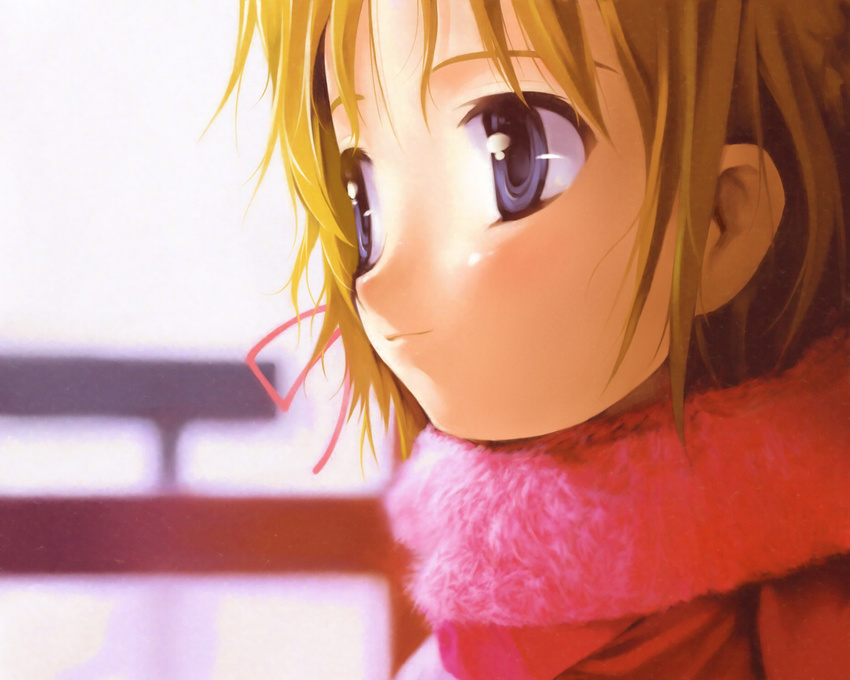 blonde_hair blue_eyes copyright_request highres ishikei ribbon scarf solo wallpaper