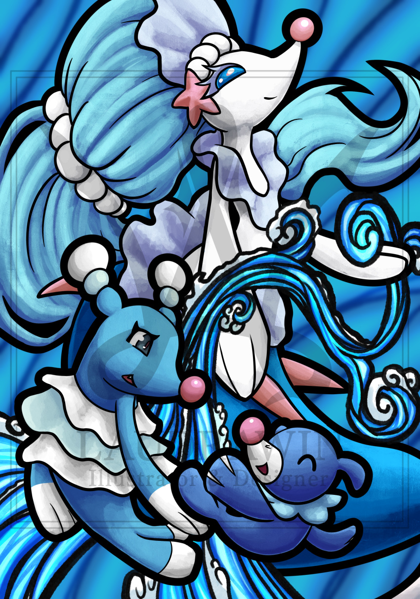 absurd_res ambiguous_gender anthro brionne duo female feral generation_7_pokemon group hi_res humanoid illustration illustrations laudrawin male marine merfolk nintendo pokemon pokemon_(species) popplio primarina solo split_form trio water