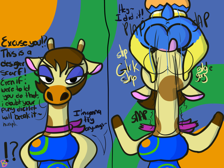 anatid animal_crossing anseriform anthro avian balls big_balls big_penis bird clothed clothed_sex clothing deep_throat derwin_(animal_crossing) duck duo female genitals giraffe giraffid gracie_(animal_crossing) half-closed_eyes hi_res huge_penis hyper hyper_genitalia hyper_penis instant_loss_2koma irrumatio klutzatdusk looking_at_viewer male male/female mammal meme mocking narrowed_eyes neck_bulge nintendo oral oral_penetration penetration penile penis questionable_consent scarf sex size_difference small_but_hung small_dom_big_sub teasing tongue tongue_out until_it_snaps