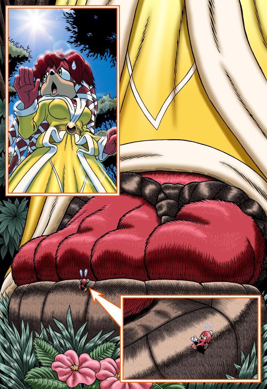 5_toes absurd_res anthro borba clothing duo feet female flip_flops foot_fetish foot_focus foot_play footwear hi_res humanoid_feet knuckles_the_echidna lara-le low-angle_view male male/female micro plantigrade sandals sega sonic_the_hedgehog_(series) toes