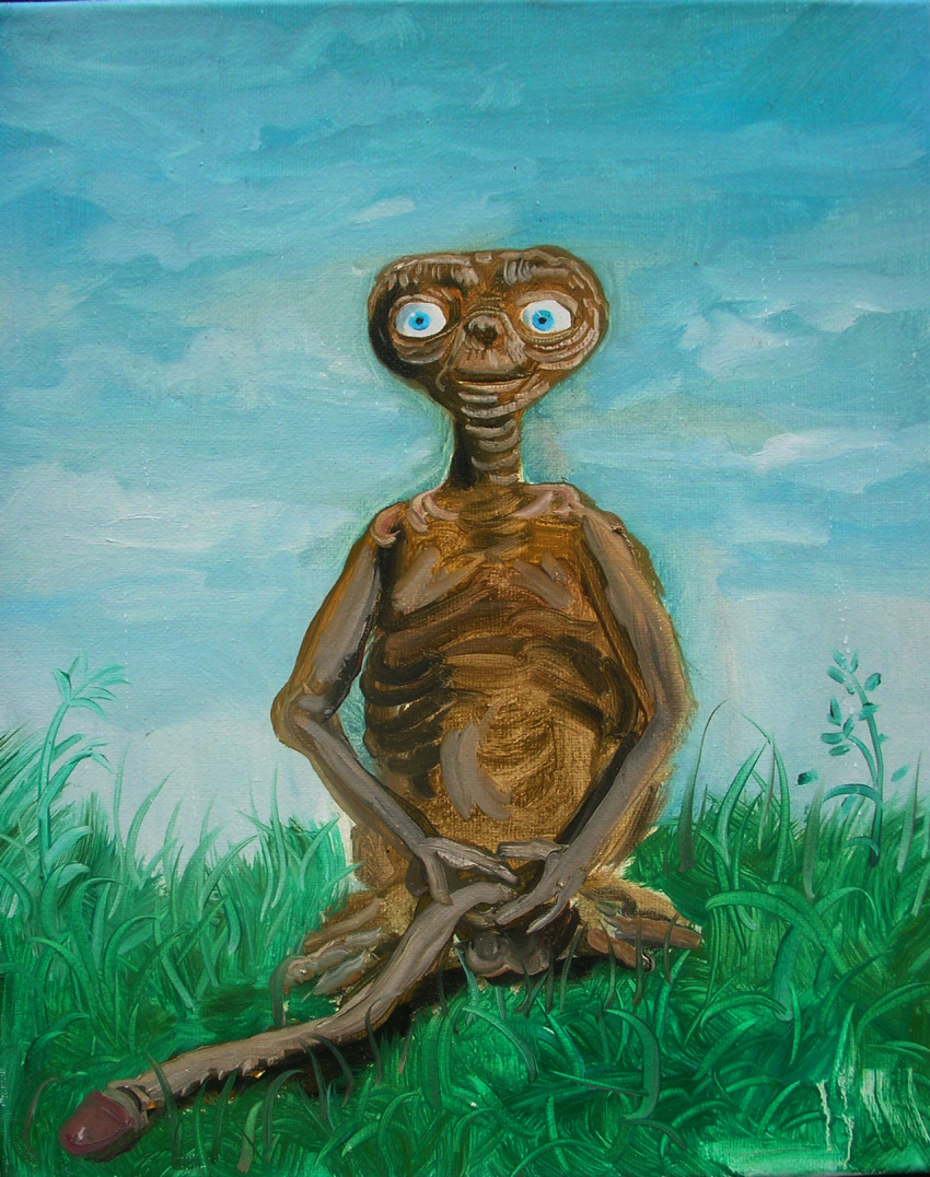 alien big_penis blue_eyes e.t. e.t._the_extra-terrestrial genitals grass hi_res huge_penis hyper hyper_genitalia hyper_penis joe_becker long_penis male nude oil_painting_(artwork) painting_(artwork) penis plant smile solo traditional_media_(artwork) unusual_anatomy unusual_genitalia unusual_penis