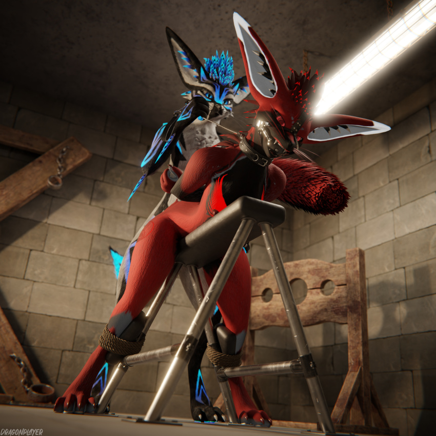 1:1 3d_(artwork) 4k absurd_res animal_genitalia animal_penis anthro anthro_on_anthro anthro_penetrated anthro_penetrating anthro_penetrating_anthro arms_tied ball_gag balls basement bdsm bdsm_gear bdsm_outfit bent_over biped blender_(software) blender_cycles blue_body blue_fur bondage bondage_furniture bound breasts breeding_mount breeding_slave breeding_stand butt canid canine canine_genitalia canine_penis claws collar depth_of_field digital_media_(artwork) dominant dominant_male dragonplayer dragonplayer_(character) dungeon duo erection female female_penetrated fox fur gag gagged genitals hair hand_on_leash hands_behind_back hands_on_hips hi_res holding_leash holding_object inside knot leash leash_pull leashed_collar legs_tied legs_up linkchu male male/female male_penetrating male_penetrating_female mammal multicolored_body nipples open_mouth orgasm penetration penile penile_penetration penis penis_in_pussy red_body red_fur reflection restraints rexouium rope rope_bondage saint_andrew's_cross sex slim slim_anthro slim_male slim_sub smile standing standing_position standing_sex submissive submissive_male tail teeth vaginal vaginal_penetration white_body white_fur