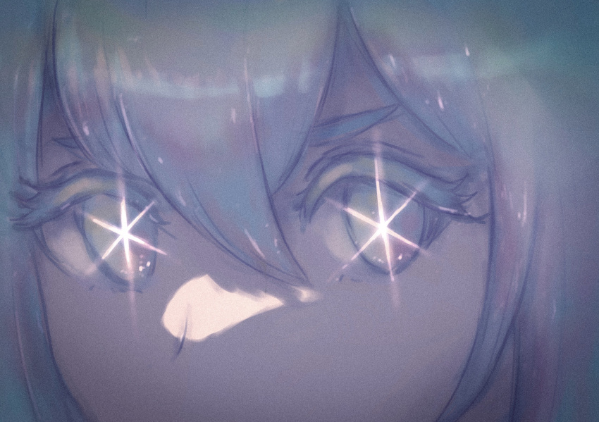 1other androgynous chamotora close-up commentary_request diamond_(houseki_no_kuni) eyelashes glint grey_hair hair_between_eyes highres houseki_no_kuni looking_at_viewer oshi_no_ko other_focus parody portrait solo white_eyes white_hair