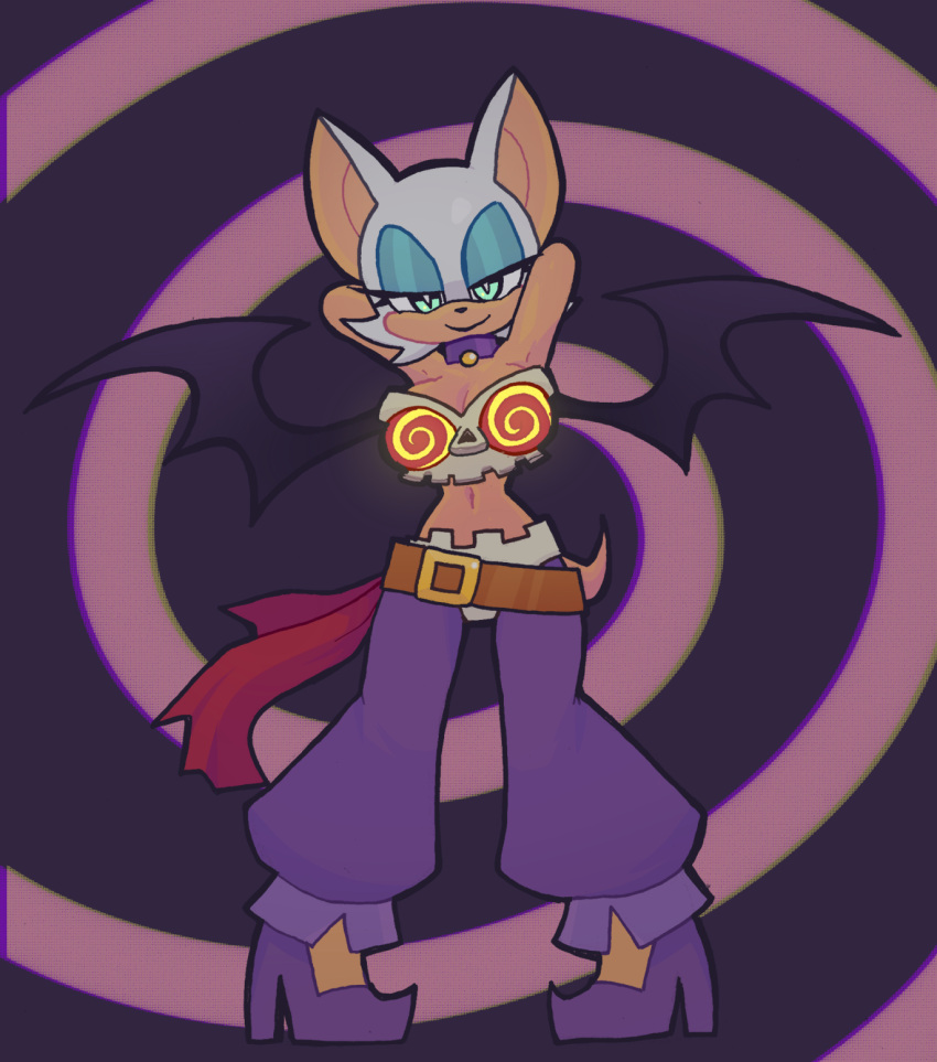 anthro bat breasts cleavage clothed clothing cosplay crossover crossover_cosplay eyeshadow female footwear fur hi_res high_heels makeup mammal narrowed_eyes rakuma-imp risky_boots rouge_the_bat sega shantae_(series) smile solo sonic_the_hedgehog_(series) tan_body tan_skin wayforward white_body white_fur wings