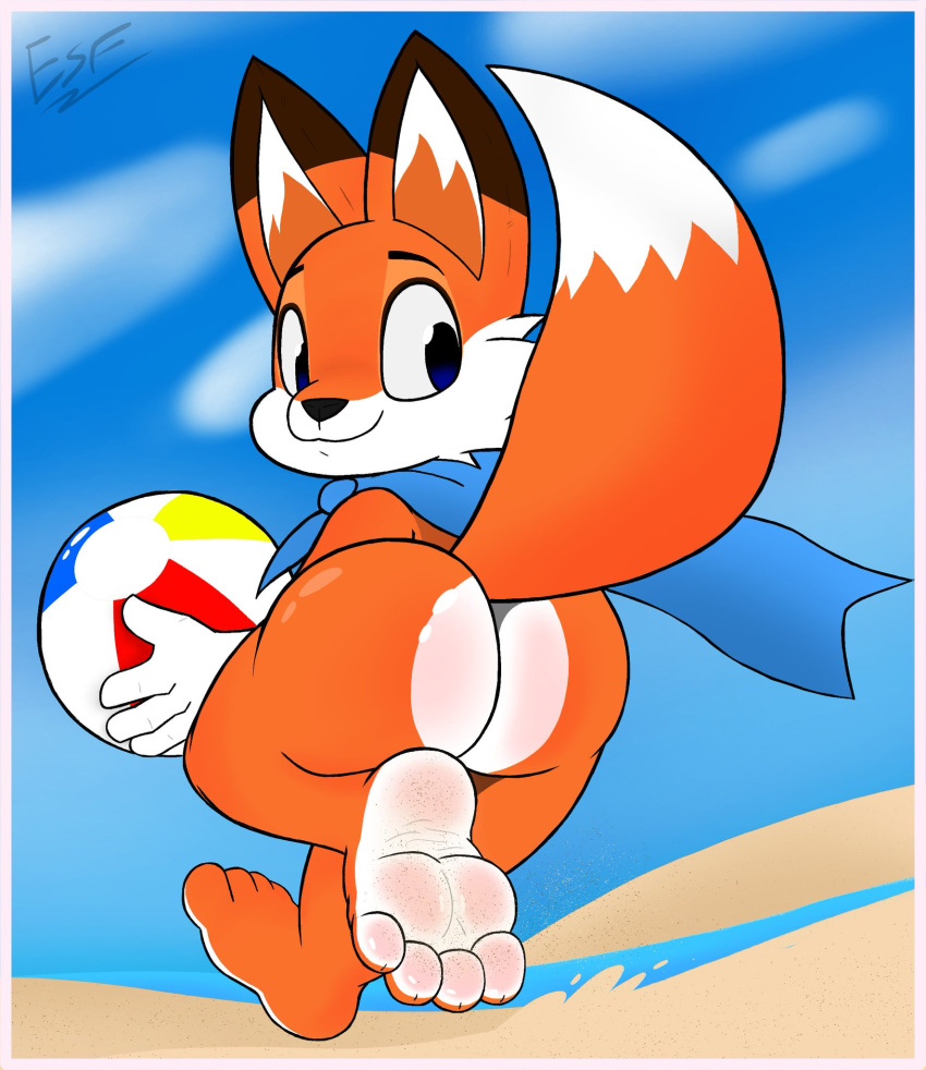 4_fingers 4_toes anthro ball barefoot beach beach_ball big_butt black_nose blue_cape blue_eyes bubble_butt butt butt_focus canid canine cape cape_only clothing cloud countershade_butt countershade_face countershade_feet countershading dipstick_ears dipstick_tail dirty_feet electricsnowfox feet fingers foot_blush foot_focus fox fur hi_res hindpaw holding_object humanoid_feet humanoid_hands looking_back lucky_the_fox male mammal mostly_nude mostly_nude_anthro mostly_nude_male multicolored_body multicolored_ears multicolored_feet multicolored_fur multicolored_tail nude nude_anthro nude_male orange_body orange_fur paws raised_tail running sand sand_on_foot seaside sky smile soles solo super_lucky's_tale toes water white_body white_countershading white_fur white_hands white_soles wrinkled_feet wrinkled_soles wrinkly_feet