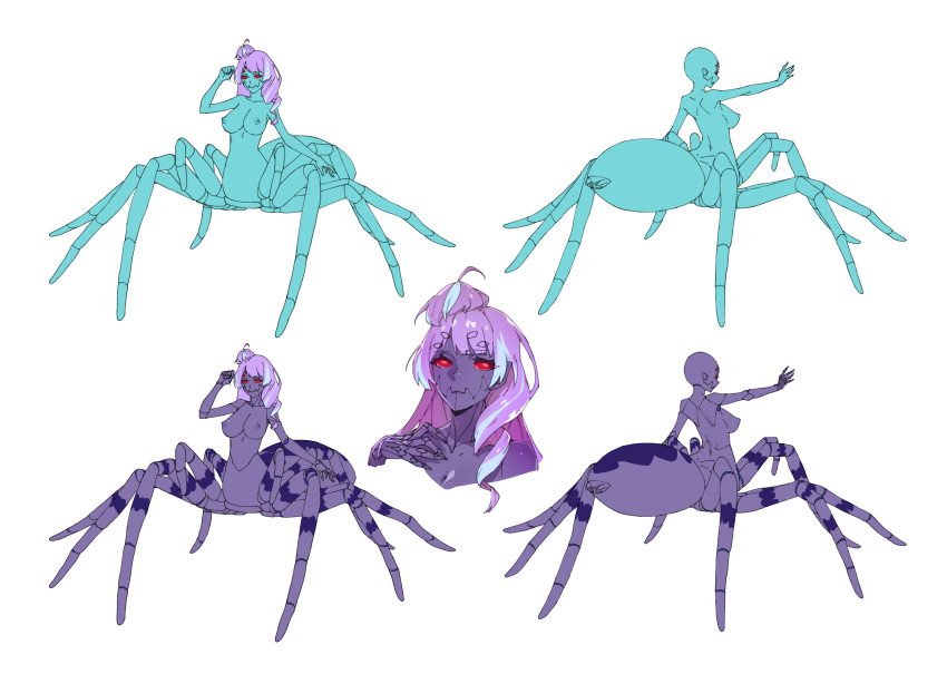 absurd_res arachne arachnid arachnid_taur arthropod arthropod_abdomen arthropod_taur bald big_breasts blue_body breasts claws european_mythology exoskeleton female greek_mythology hair hi_res humanoid humanoid_pointy_ears macross madiblitz mikumo_guynemer multi_eye multicolored_body multicolored_exoskeleton mythology nipples nude purple_body purple_exoskeleton purple_hair red_eyes short_hair solo spider spider_taur taur two_tone_body two_tone_exoskeleton