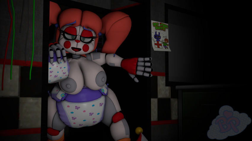 16:9 2019 3d_(artwork) 5_fingers animatronic bedroom_eyes big_breasts blue_eyebrows bootypatootie breasts circus_baby_(fnaf) clean_diaper clothing clown dark_room diaper diaper_fetish digital_media_(artwork) exposed_diaper eyebrows eyeshadow female fingers first_person_view five_nights_at_freddy's footwear green_eyes grey_nipples hair hi_res holding_diaper holding_object humanoid inside machine makeup mostly_nude narrowed_eyes nipples not_furry open_mouth pigtails red_cheeks red_hair robot robot_humanoid seductive shoes sister_location slightly_chubby solo source_filmmaker touching_diaper video_games white_body widescreen