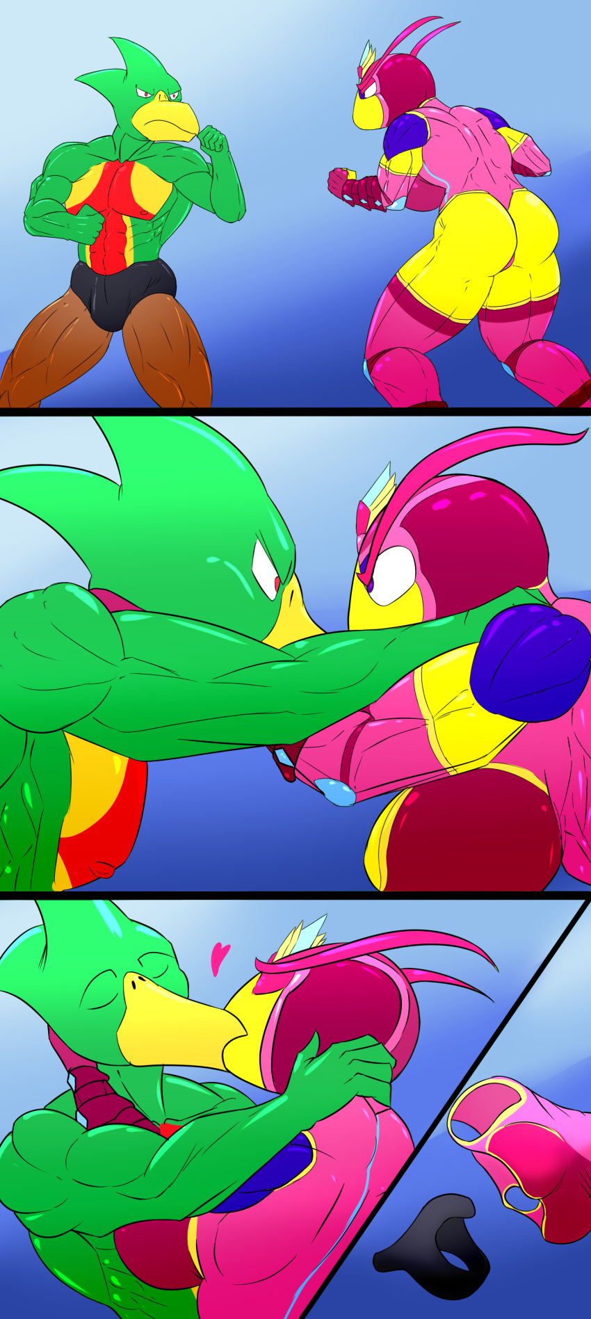 &lt;3 absurd_res anthro arthropod clothing comic duo female hi_res insect kissing male male/female muscular muscular_female muscular_male nahum_(legion_beast) queen_sectonia saesar satyr story story_in_description undressing wrestling