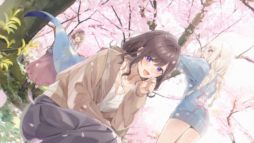 cherry_blossoms flowers long_hair original sinomi tree