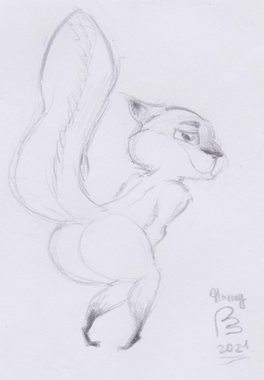 absurd_res ambiguous_gender anthro butt clothed clothing hammy_(over_the_hedge) hi_res looking_at_viewer mammal nude over_the_hedge pose presenting ram_satinga rodent sciurid smile traditional_media_(artwork) tree_squirrel