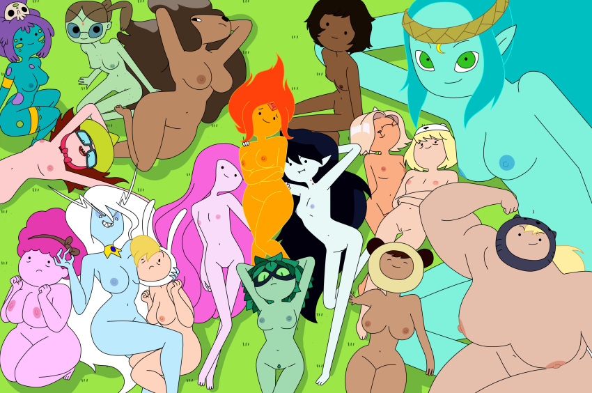 2021 absurd_res adventure_time anthro aunt_lolly aunt_maire betty_grof blue_body blue_skin breasts bronwyn candy candy_people_(at) canid canine canis canyon_(adventure_time) cartoon_network celina_(adventure_time) clothing dark_body dark_skin dessert doctor_princess domestic_dog elemental_creature elise_(adventure_time) female fionna_the_human fire fire_creature flame_princess food food_creature grass group hat headgear headwear hi_res human humanoid humanoid_pointy_ears ice_queen jungle_princess larger_female living_candy lying mammal marceline_abadeer minerva_campbell_(adventure_time) nipples nude on_back orange_body orange_skin pink_body pink_skin plant princess_bubblegum samantha_(adventure_time) sitting size_difference susan_strong vampire
