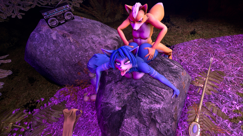 16:9 anthro arms_by_side bent_over canid canine duo female female_penetrated forest fox fox_mccloud hi_res krystal krystalclearsfm looking_pleasured male male/female male_penetrating male_penetrating_female mammal nintendo penetration plant star_fox tree video_games widescreen