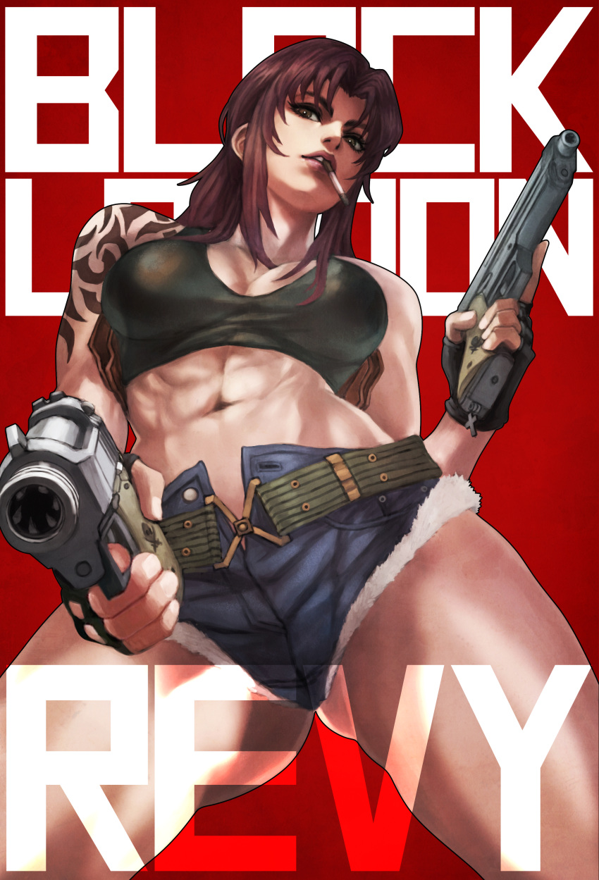 black_lagoon cleavage gun monori_rogue revy smoking